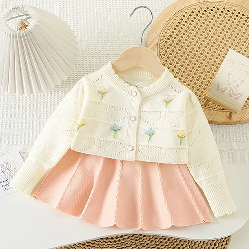 2025 novo outono 0-5yrs bebê meninas conjunto de roupas manga comprida malha cardigan casaco + saia curta crianças roupas de malha terno