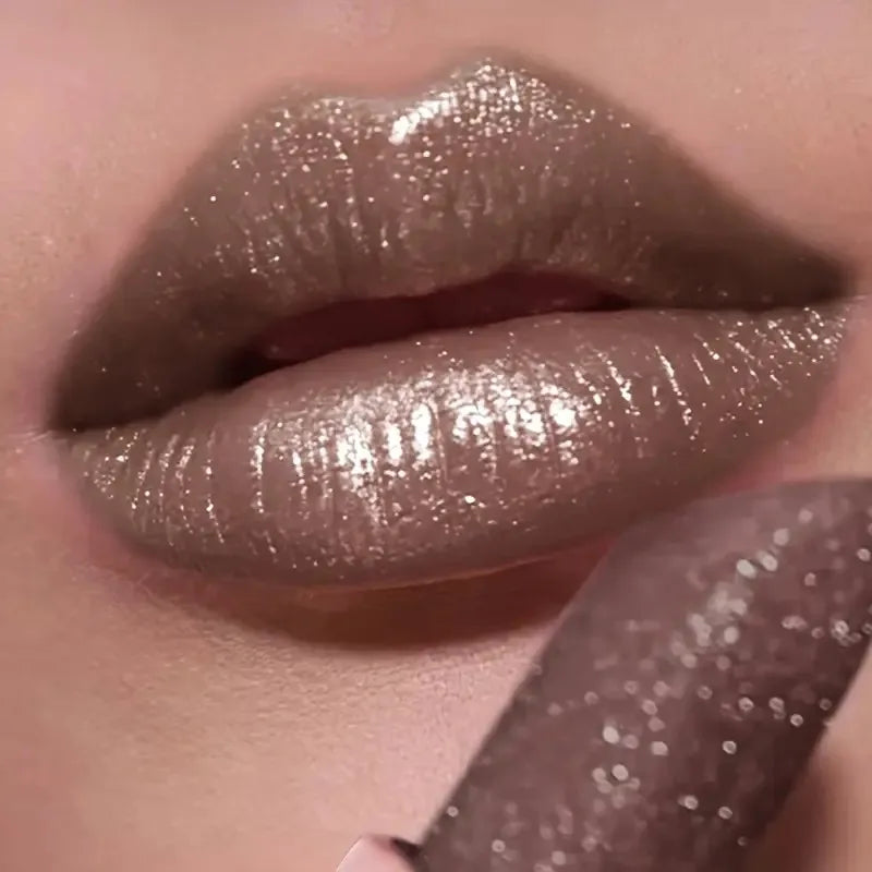 Batom perolado brilhante, maquiagem labial hidratante à prova d'água de longa duração, cor labial brilhante sexy e sem desbotamento