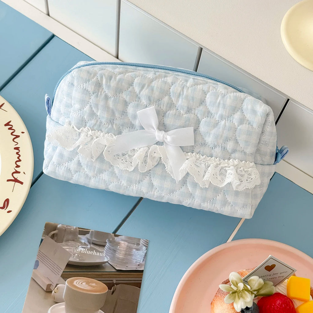 Nova moda laço arco bolsa de maquiagem feminina grande capacidade bolsa de armazenamento de cosméticos portátil organizador de viagem saco quadrado com zíper