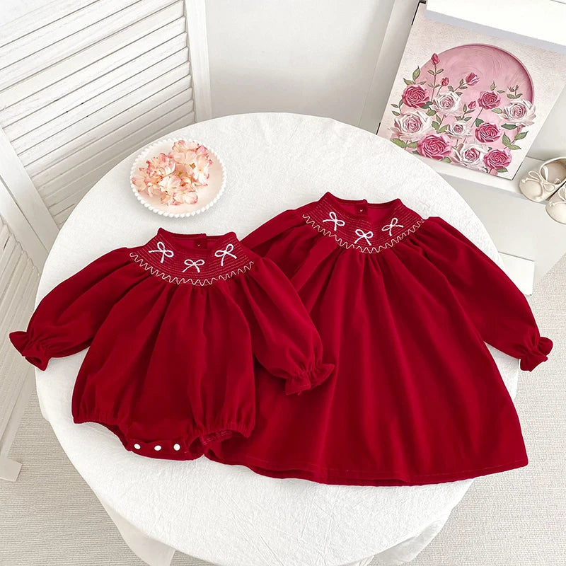 2025 natal crianças roupas de ano novo vestido irmã 0-6yrs menina vestido de festa crianças vestidos de princesa bebê menina macacão