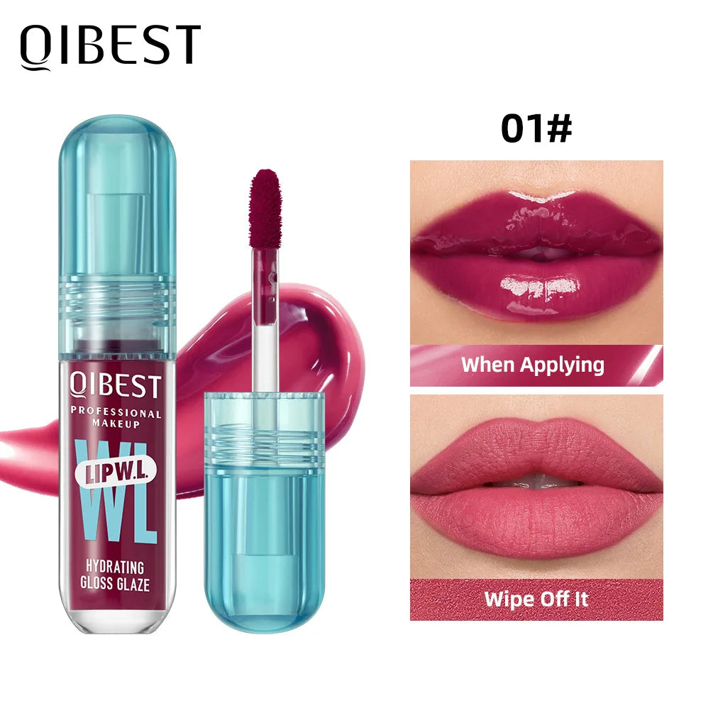 Brilho Labial Cristal QIBEST, Glaze Labial Hidratante de Longa Duração, Gloss Hidratante para Lábios