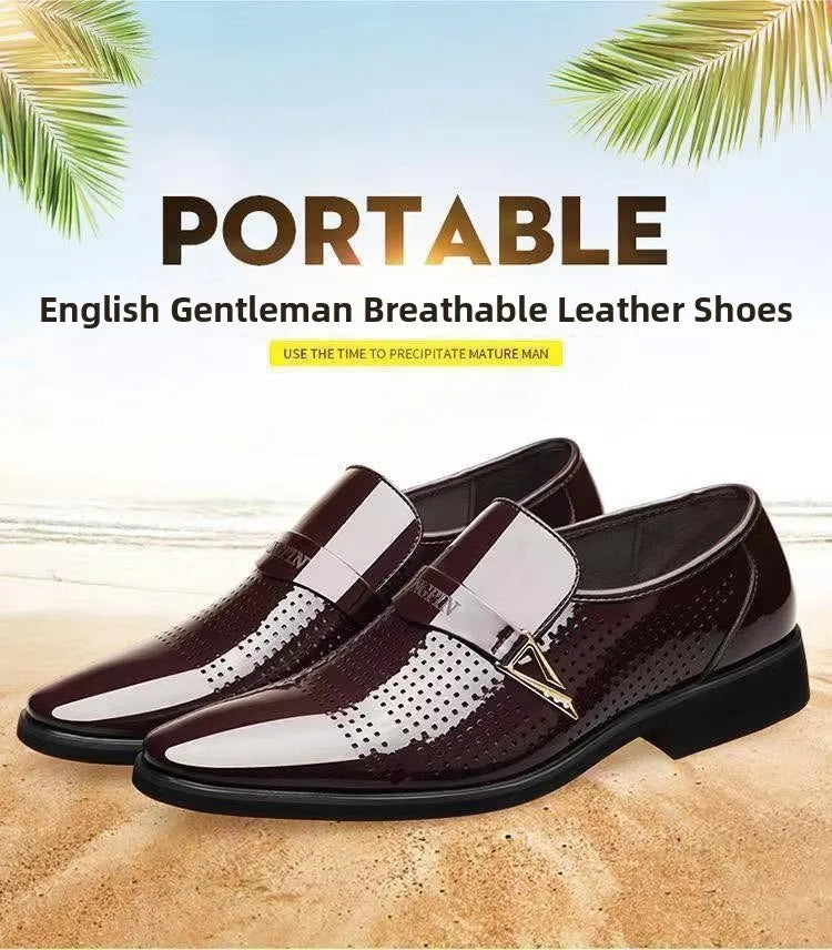 Sapatos de couro casuais de negócios masculinos casamento noivo estilo britânico altura aumentada verão respirável dedo do pé apontado calçados masculinos