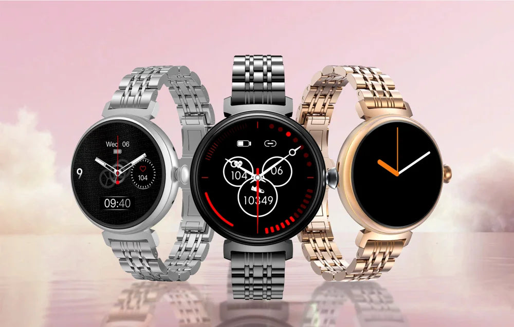 Amoled tela hd azul dente chamada smartwatch feminino relógios inteligentes à prova dwaterproof água esportes monitor de saúde freqüência cardíaca notificação mensagem