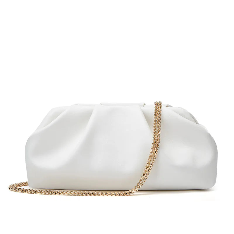 Bolsa de nuvem dobrada para mulheres, novo estilo de comércio exterior, bolsa prateada moderna, versátil, bolsa crossbody com corrente ins, bolsas e bolsas