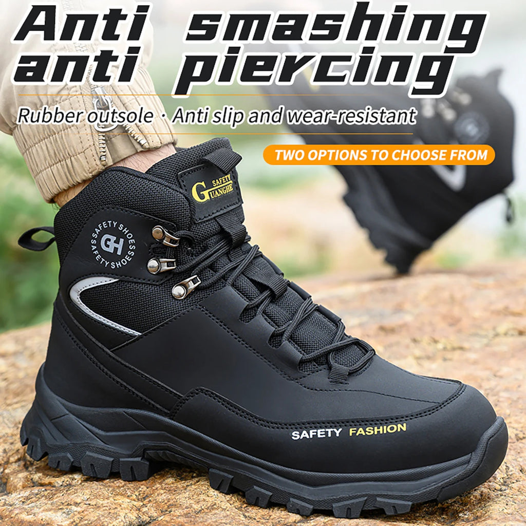 Moda novos sapatos de trabalho de segurança anti-esmagamento anti-punctura anti-odor homens usam sapatos antiderrapantes botão fivela sapatos de dedo do pé de aço à prova dwaterproof água