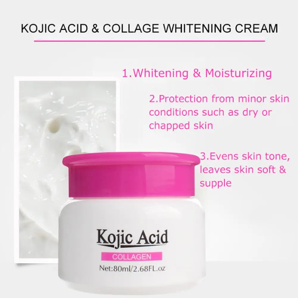 Creme Hidratante Ácido Kójico de Colágeno, Nutrido, Pele Danificada, Brilhante e Suave, Facial, Cuidado, Reparação, R1U9, 80ml