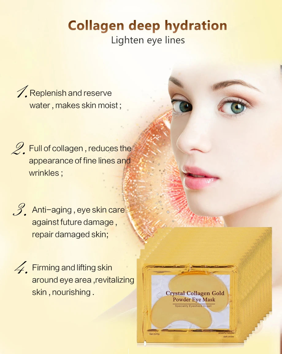 100 pçs = 50 pares máscara de olho de colágeno de ouro cuidados com a pele anti-envelhecimento anti olheiras remover inchaço hidratante remendos de olho cuidados com a pele