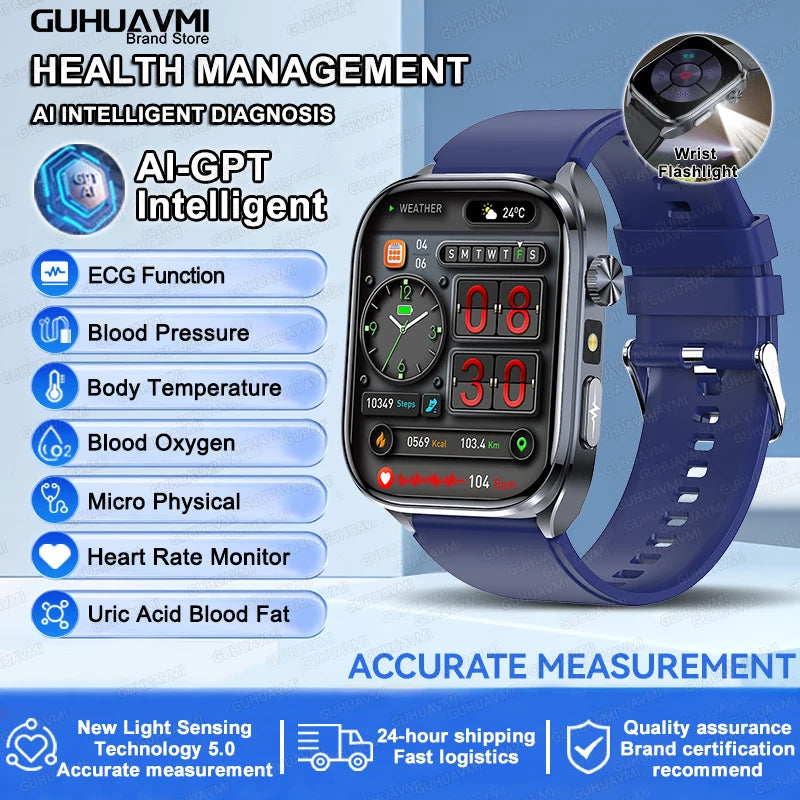 Novo Smartwatch 2026 com ECG Preciso, Análise de Saúde Cardíaca, Análise de Sangue, Lipídios no Sangue, Pressão Arterial e Chamada Bluetooth para Homens