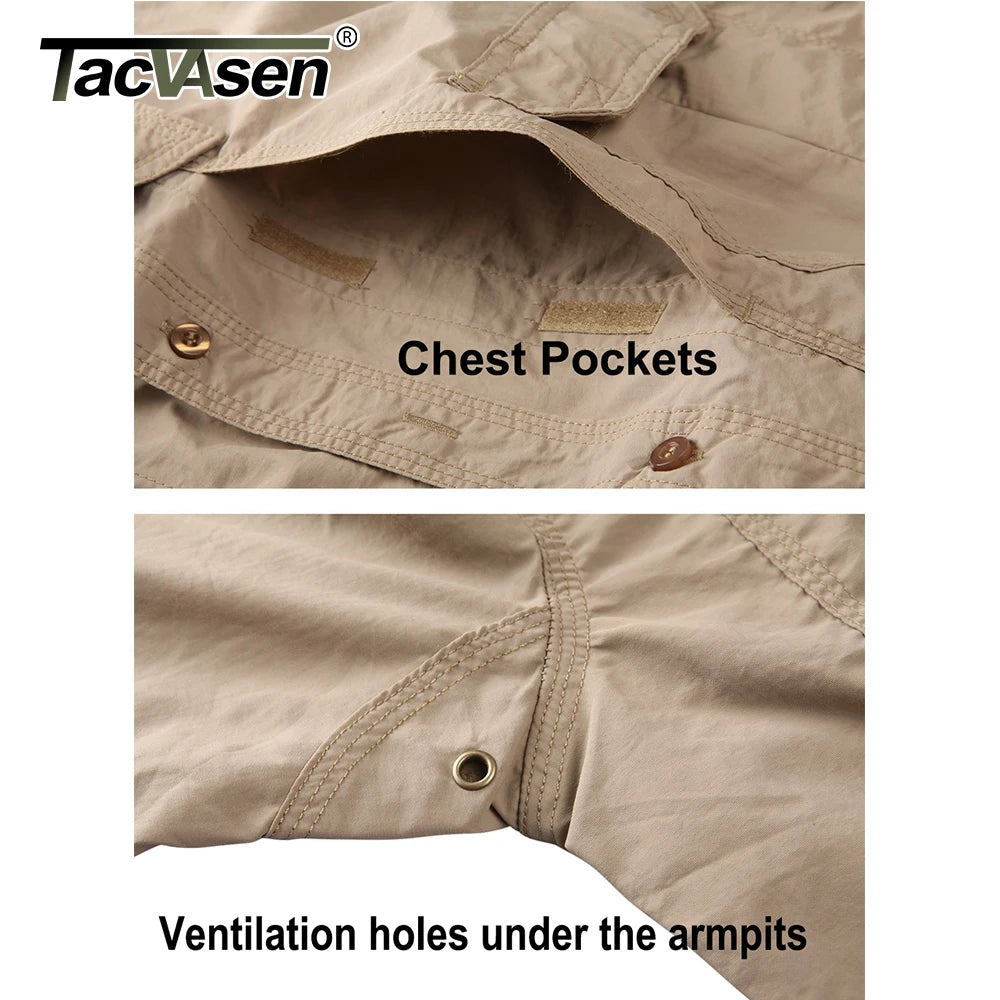TACVASEN-Camisas leves de manga comprida para homens, camisa de secagem rápida para caminhadas, camisas de nylon para trabalho ao ar livre, carga para o verão