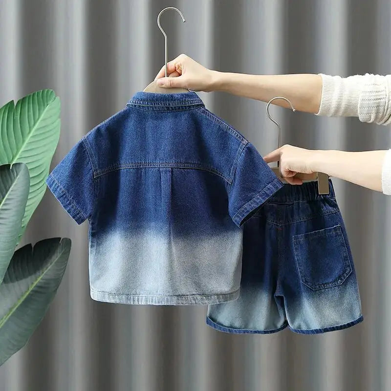 Conjunto de roupas infantis de verão para bebês, meninos, camisa de manga de algodão + shorts jeans, 2 peças, roupas infantis de 1 2 3 4 5 6 7 anos