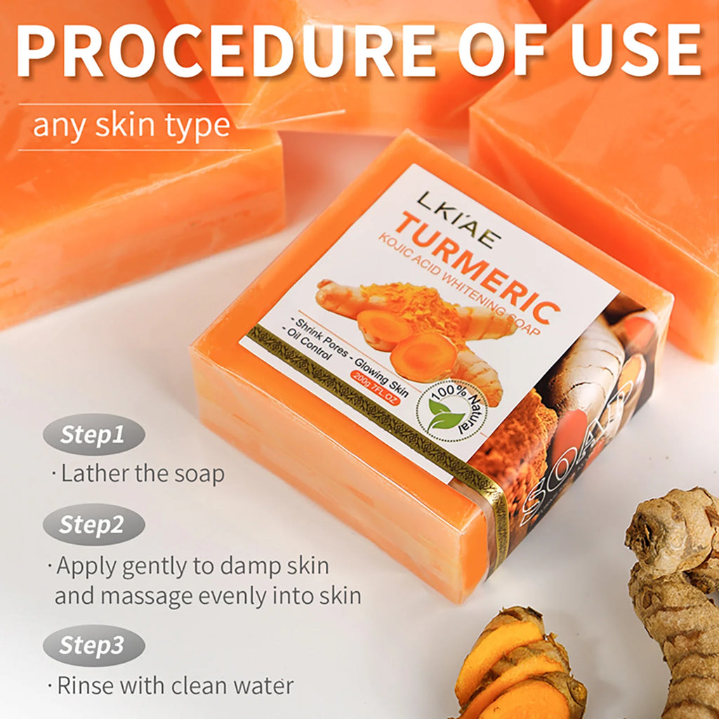 Barra de Sabão Clareadora Natural de Cúrcuma, Limpa a Pele, Remove Manchas Escuras, Acne, Hiperpigmentação, Deixa a Pele Lisa, Para Rosto e Corpo, 200g