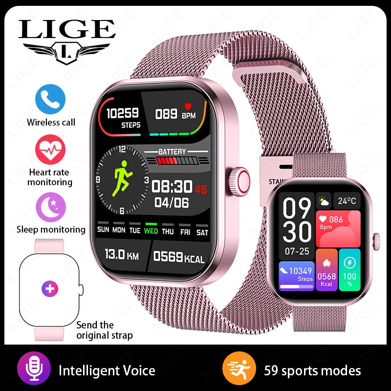 Lige 2.01 "tela hd relógio personalizado rosto relógio inteligente feminino à prova dwaterproof água esporte senhoras relógios bt chamada monitor de saúde feminino smartwatch