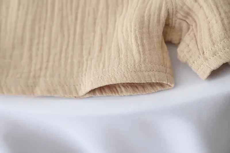 Conjunto de pijamas de gaze de algodão para bebês, 2 peças, manga curta, gola redonda, roupa de dormir macia e respirável, meninos, meninas, 0-5 anos, roupas de praia