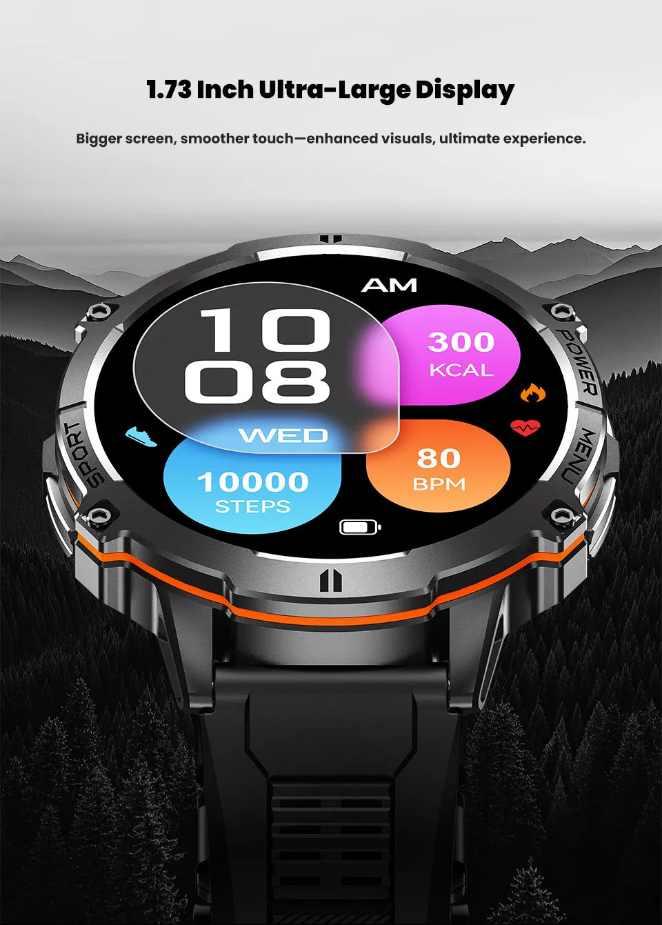Relógio Inteligente Masculino T REX 3 com Tela AMOLED de 1.73", Bússola, Chamada BT, Resistente à Água 1ATM, Relógios Esportivos para Homens IOS Android 2026