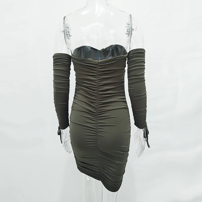 Articat feminino outono inverno bandage vestido feminino 2022 sexy fora do ombro manga longa magro elástico bodycon vestidos de festa