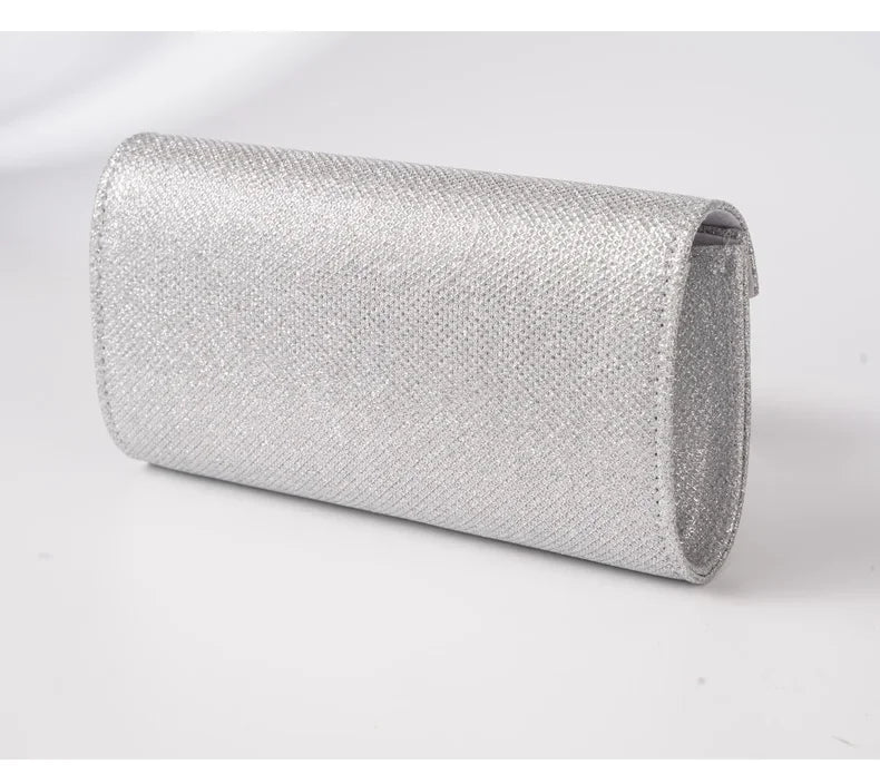 Bolsa de Noite Prateada com Glitter para Mulheres, Elegante e Fashion, Bolsa Longa com Cadeado, Clutch para Casamentos e Festas
