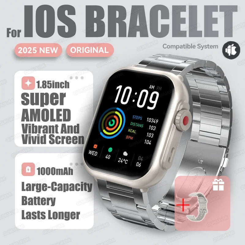 2025new para xiaomi ios relógio ultra2 relógios inteligentes feminino 1000mah 1.85 "amoled tela de toque completa bt chamada senhoras moda smartwatch