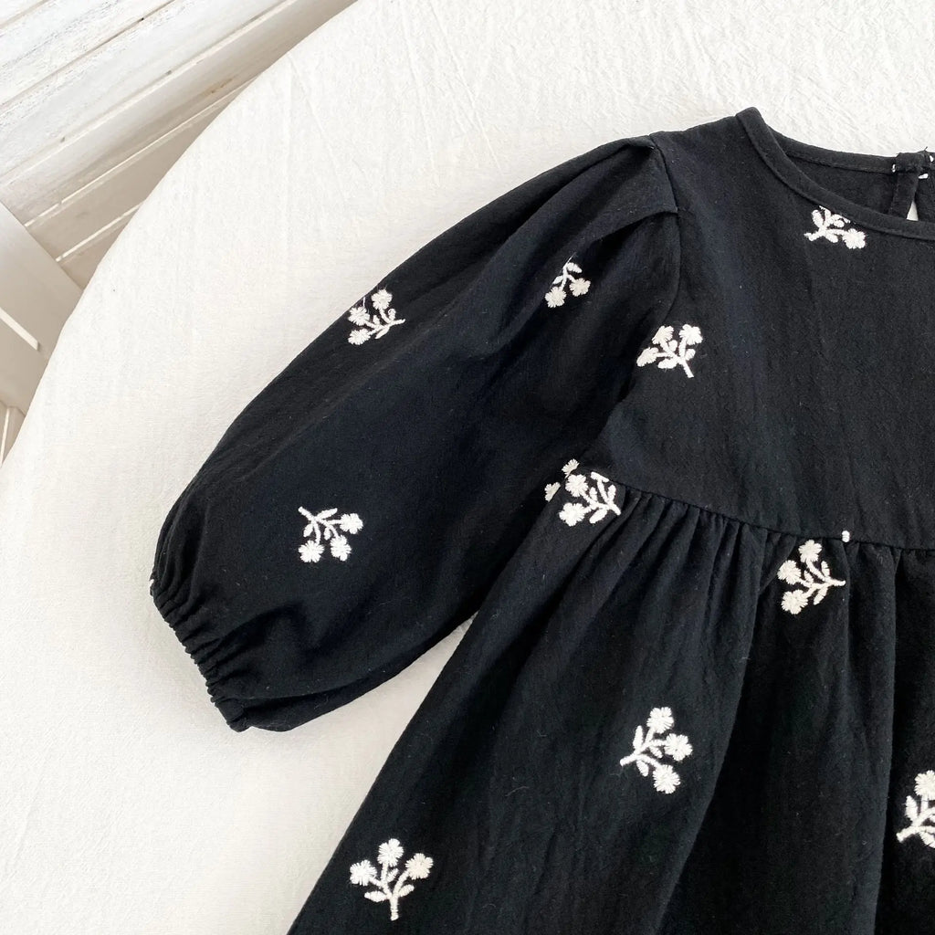 2026 nova primavera meninas vestido de princesa crianças estilo coreano bordado roupas 2-6yrs manga comprida algodão crianças vestido de festa