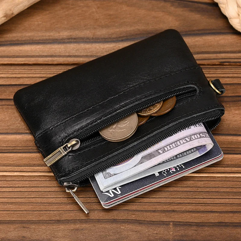 Luufan couro genuíno zíper moeda cartão bolsa de couro real rfid titular do cartão embreagem carteiras slots para homens mulheres mini bolsa fina