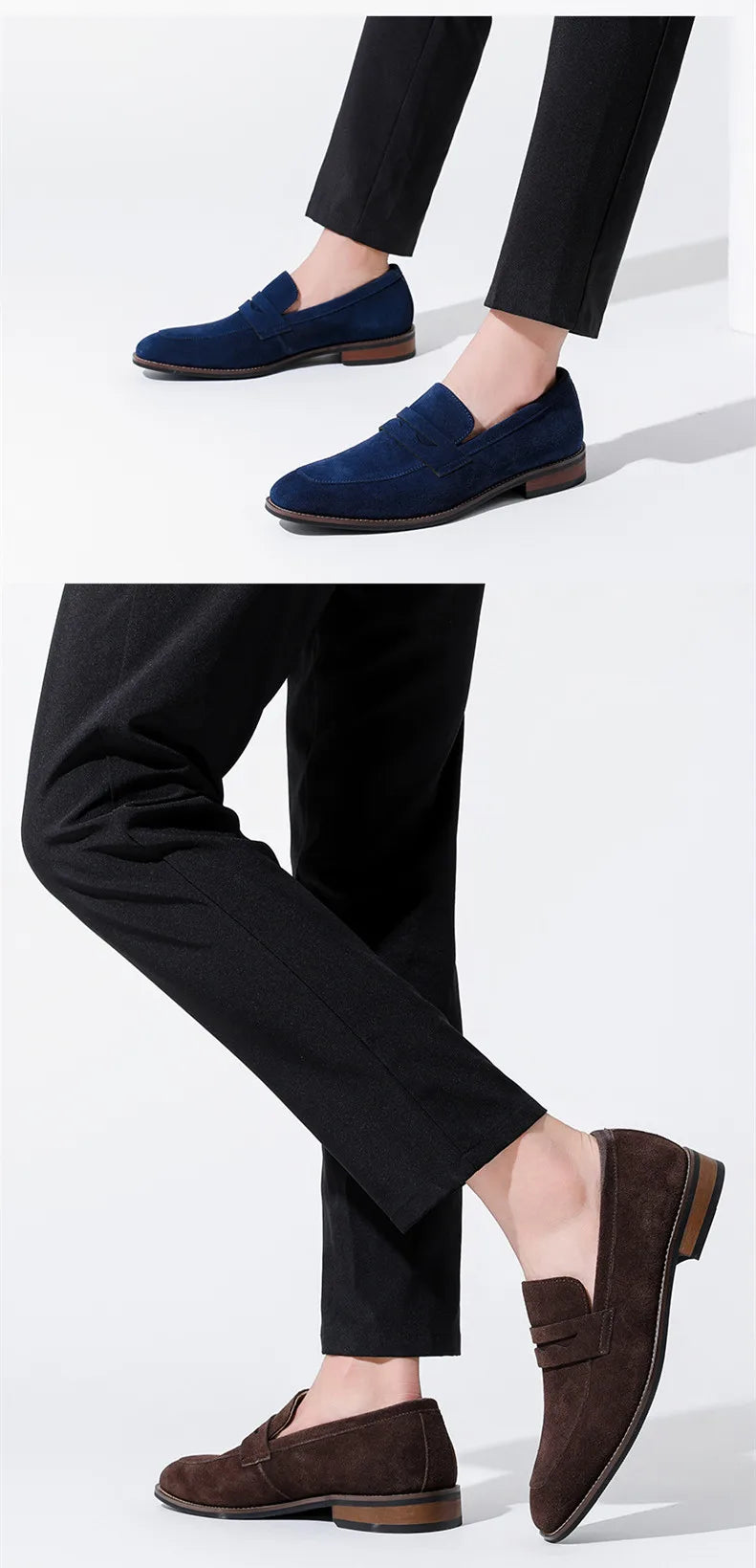 Marca masculina camurça mocassins de couro de vaca sapatos retro deslizamento-on sapatos formais masculinos sapatos de casamento