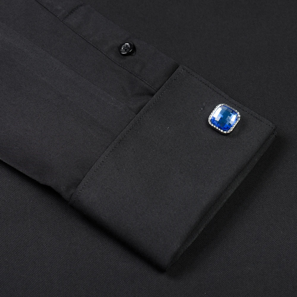 Camisa masculina clássica com punho francês, botão oculto, manga comprida, formal, ajuste padrão, camisas brancas (abotoaduras incluídas)