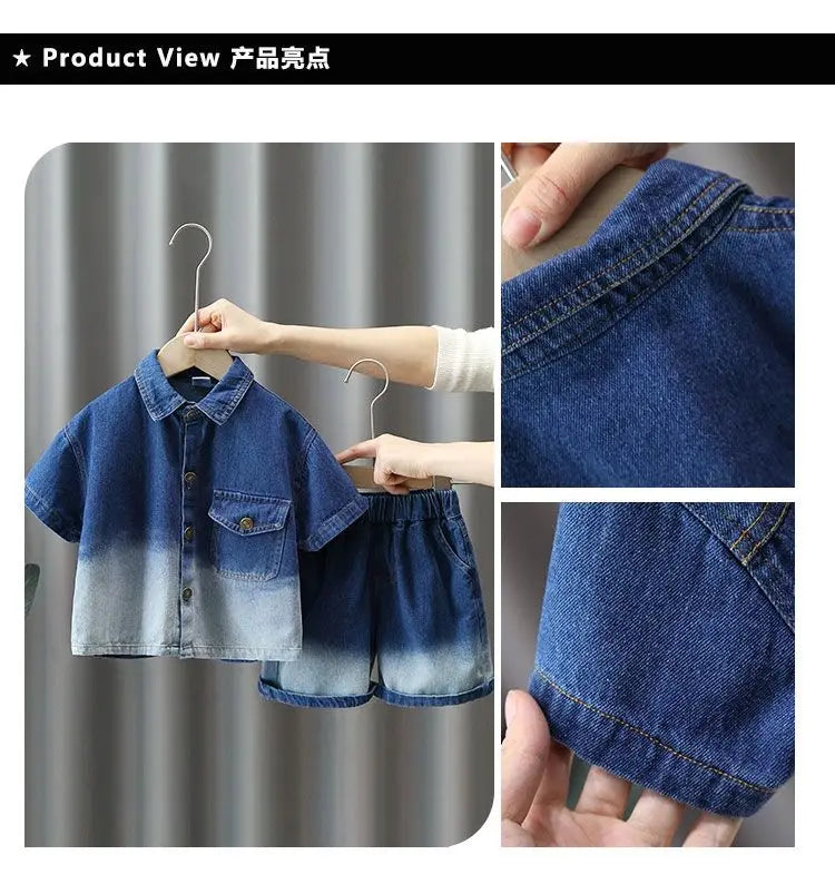 Conjunto de roupas infantis de verão para bebês, meninos, camisa de manga de algodão + shorts jeans, 2 peças, roupas infantis de 1 2 3 4 5 6 7 anos