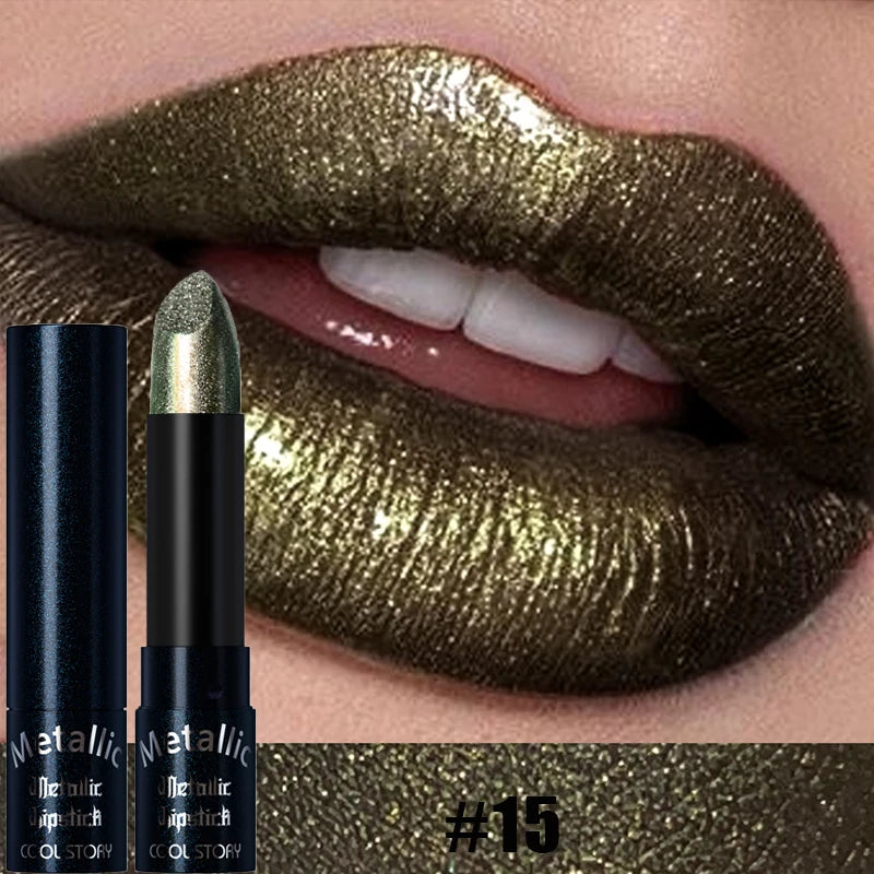 Diamante rosa batom metálico glitter batom à prova dwaterproof água brilhante perolado azul escuro vermelho fosco brilho labial halloween lábios maquiagem