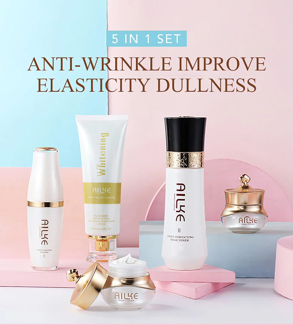 AILKE Clareador Anti-rugas Sardas Creme Facial Com Colágeno Ácido Hialurônico Rosa Cuidados Com A Pele Mulheres Coreano Conjunto Hidratante Facial