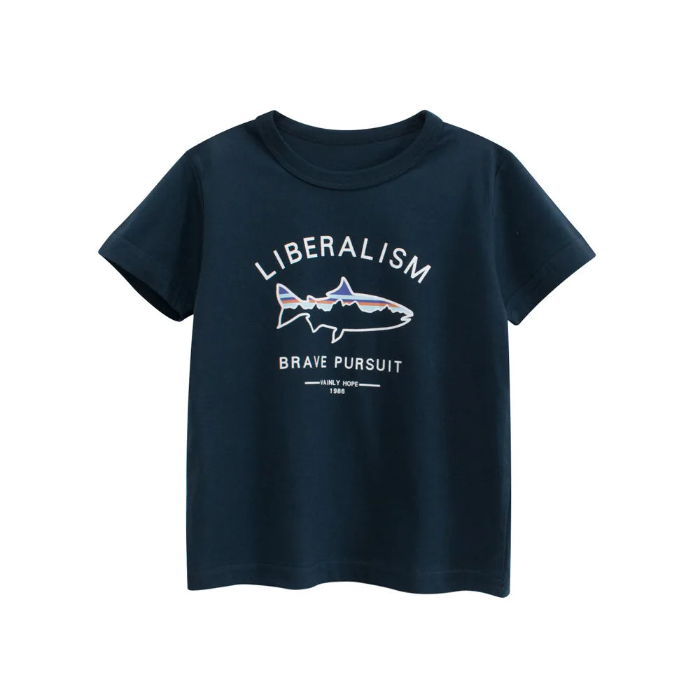 2025 crianças dos desenhos animados camisetas roupas bonitos para menino 100% algodão carro tubarão dinossauro crianças meninas manga curta casual esporte topo t