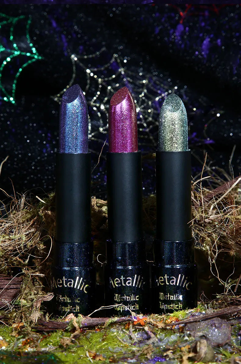 Diamante rosa batom metálico glitter batom à prova dwaterproof água brilhante perolado azul escuro vermelho fosco brilho labial halloween lábios maquiagem