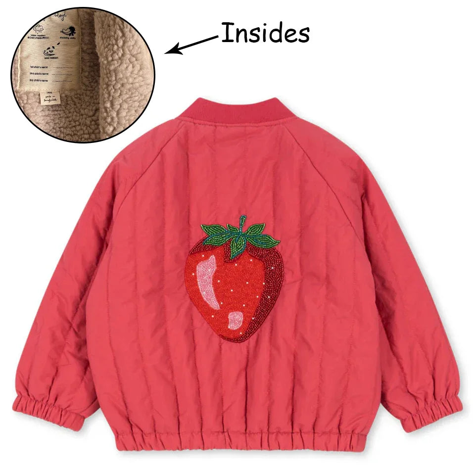 Novo 2025 ks meninas dos desenhos animados algodão velo casacos de inverno da criança meninos jaqueta de lã de cordeiro crianças casaco bordado crianças outwear roupas