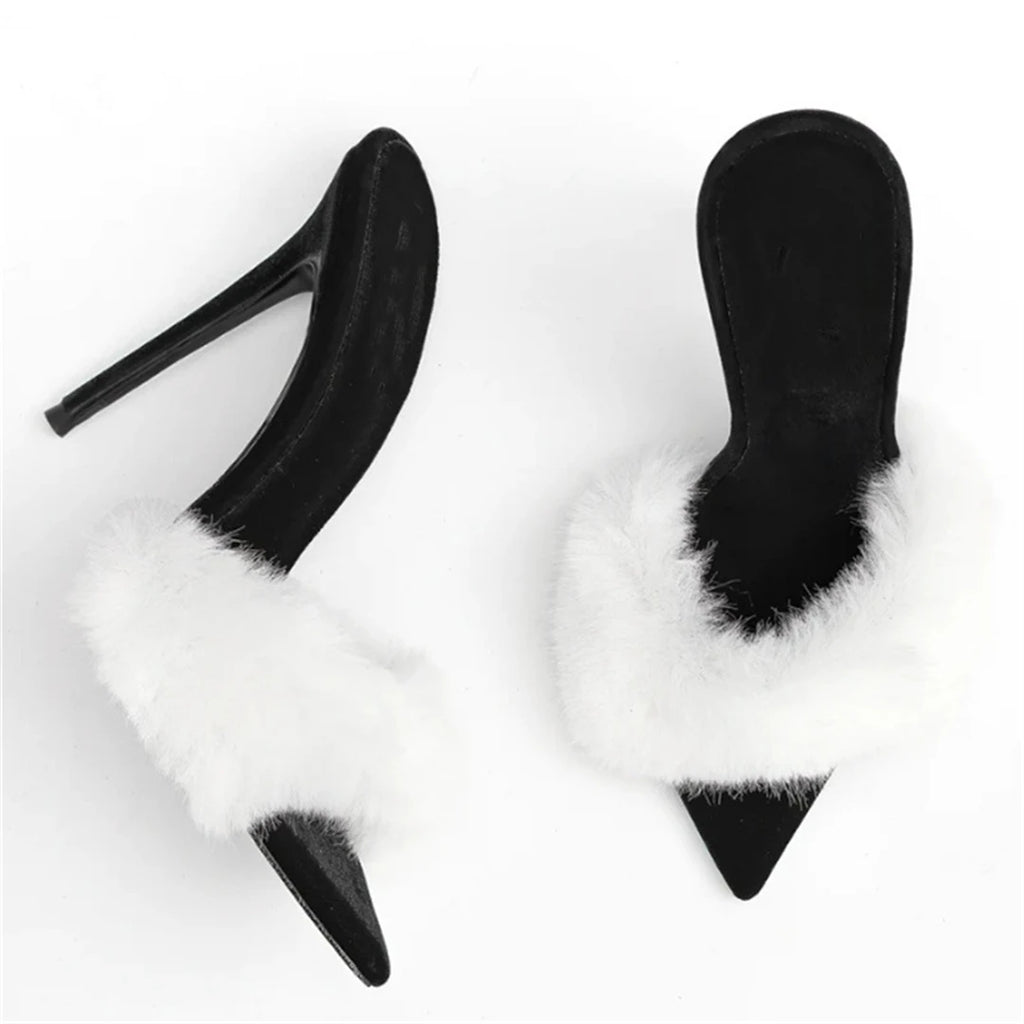 Primavera e verão nova fita de pele pontiaguda sexy moda chinelos fino vestido de banquete de salto alto personalizado sandália feminina de tamanho grande