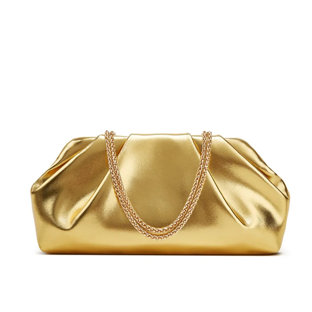 Bolsa de nuvem dobrada para mulheres, novo estilo de comércio exterior, bolsa prateada moderna, versátil, bolsa crossbody com corrente ins, bolsas e bolsas