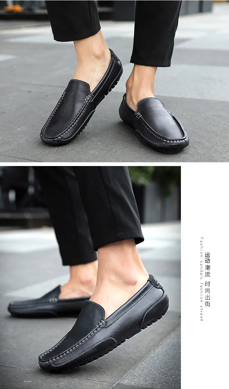 Sapatos de couro masculino luxo na moda casual deslizamento em mocassins formais mocassins italiano preto masculino sapatos de condução tênis plus size