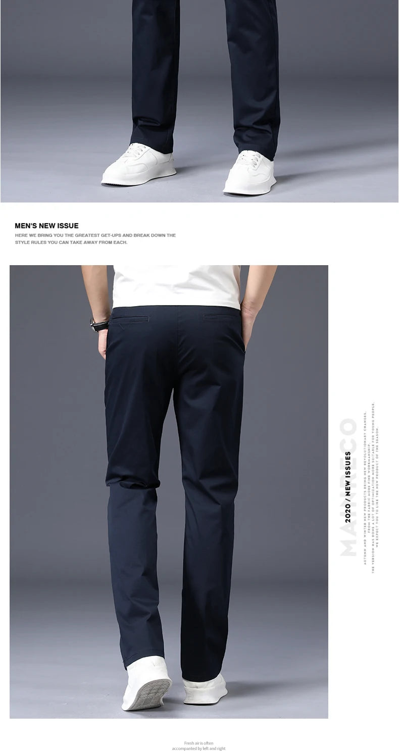 Calças masculinas de algodão casual estiramento calças masculinas homem longo em linha reta alta qualidade 4 cores plus size calça terno 42 44 46