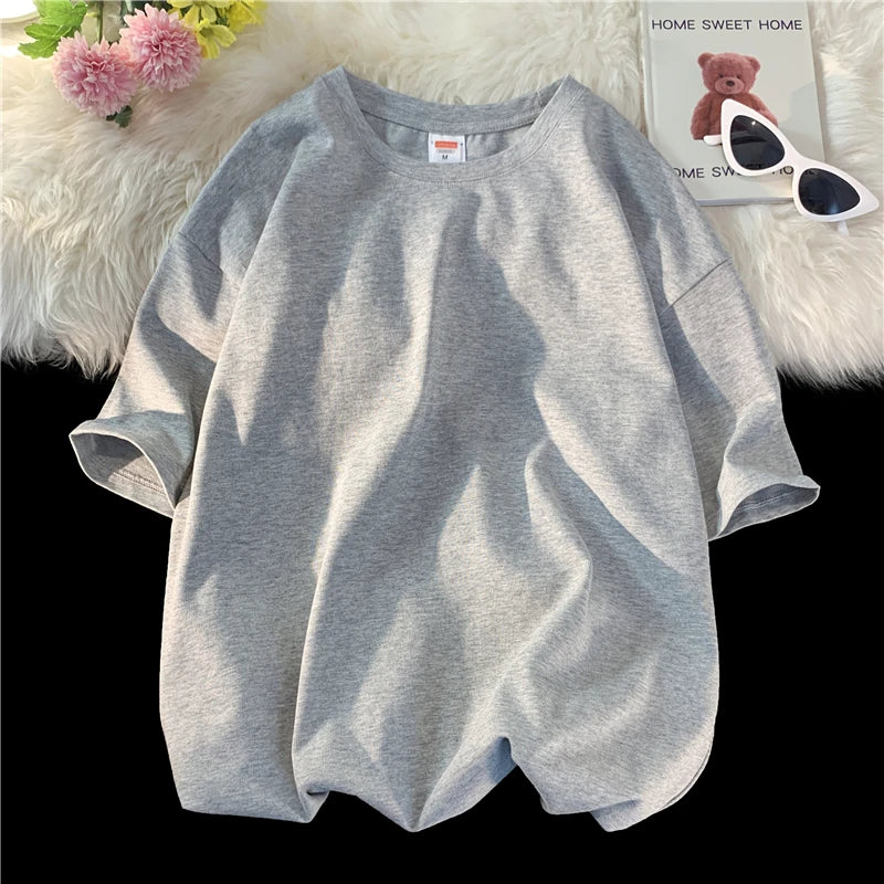 Novo verão masculino t camisa moda sólida básico solto hip hop manga curta camisetas para homens feminino casual algodão streetwear topo t