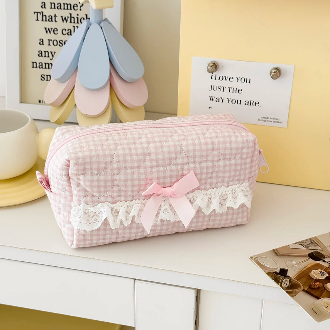 Nova moda laço arco bolsa de maquiagem feminina grande capacidade bolsa de armazenamento de cosméticos portátil organizador de viagem saco quadrado com zíper
