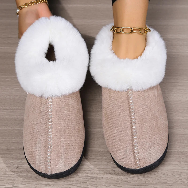 Inverno quente interior flurry chinelos feminino camurça do falso dedo do pé fechado casal chinelos mulher conforto sola macia casa slides mujer