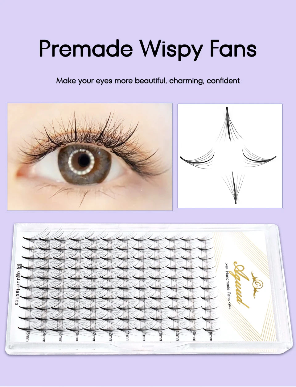 Aguud 3d/5d/7d/9d fino pré-fabricado fãs lash extensão pontiaguda base promade pico fãs cluster cílios volume russo lash extensão
