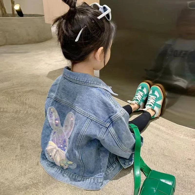 Meninas denim jaquetas novas crianças moda dos desenhos animados outerwear crianças manga longa roupas casuais 2-10 anos adolescente tendências casacos