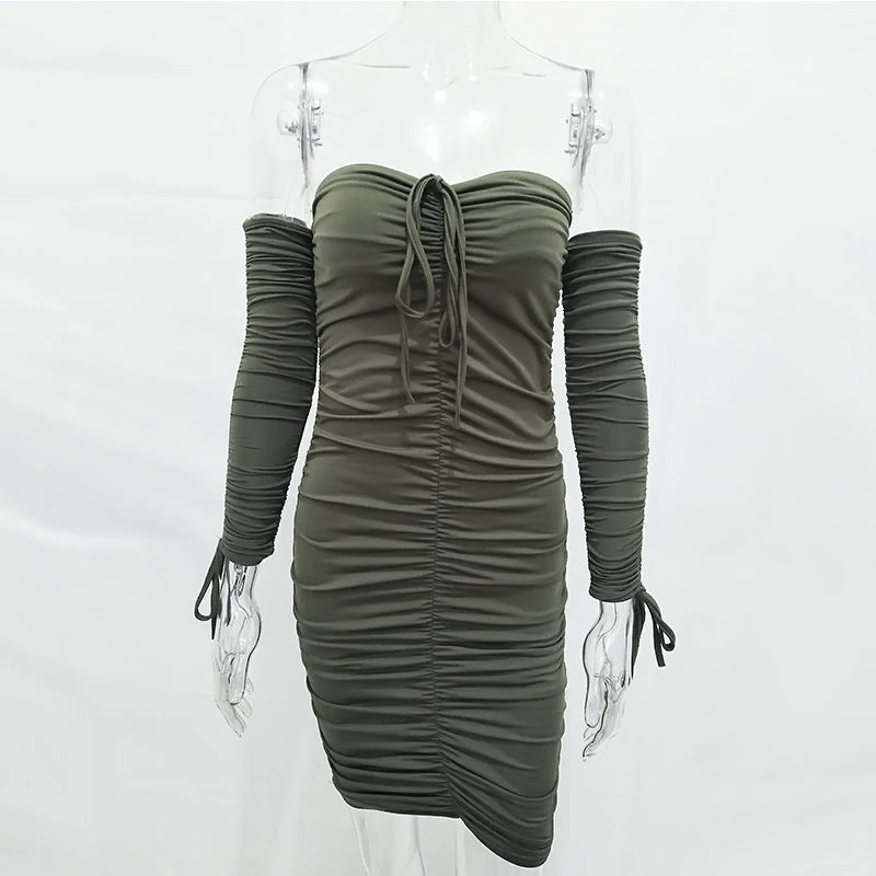 Articat feminino outono inverno bandage vestido feminino 2022 sexy fora do ombro manga longa magro elástico bodycon vestidos de festa
