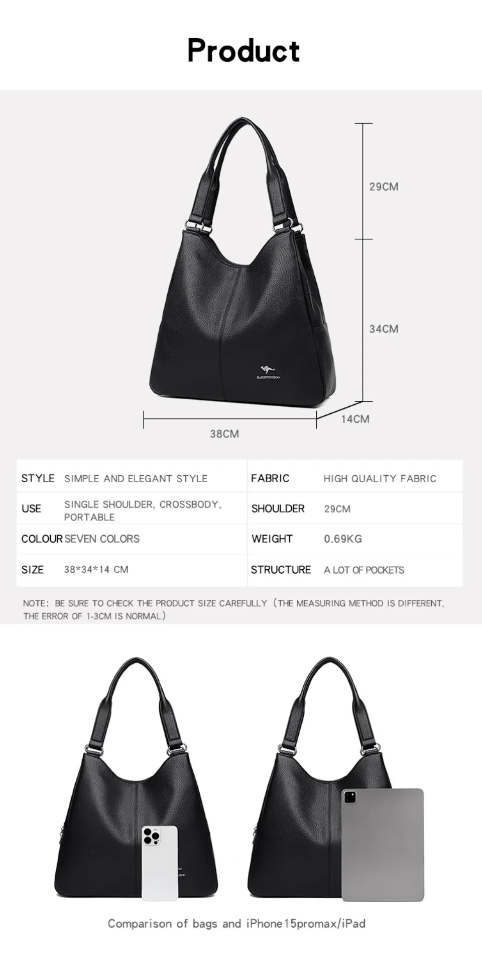 Bolsa hobo de couro com alça superior, bolsa feminina de lazer, bolsa de ombro fashion, vintage, bolsa tote de grande capacidade