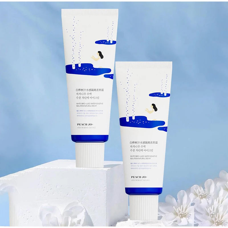 Creme facial Peach Jo + Birch Sap Primer, hidratante diário leve para preparar a pele, creme de acabamento natural para todos os tipos de pele