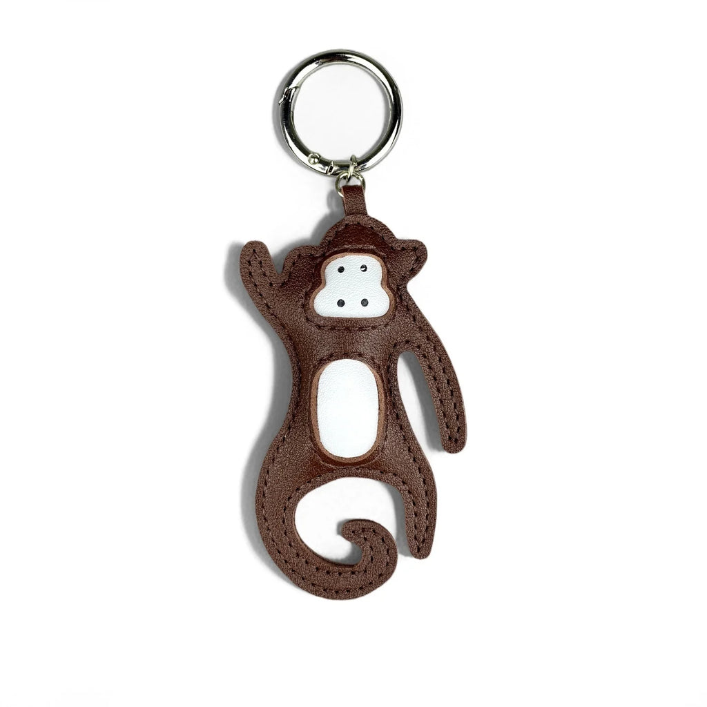 Conjunto de Chaveiro e Estojo para Fones de Ouvido em Couro PU Artesanal com Macaco/Adorável Macaco Pequeno com Cauda Encaracolada Divertida/Presente/Acessório