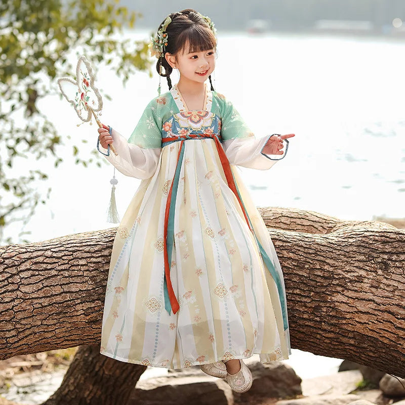 Traje de festa de verão vestidos da menina do vintage crianças roupas vestido casual bebê chinês hanfu cosplay crianças princesa meninas vestido