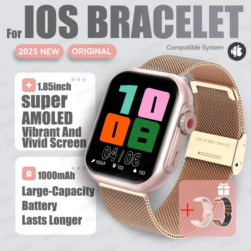 2025new para xiaomi ios relógio ultra2 relógios inteligentes feminino 1000mah 1.85 "amoled tela de toque completa bt chamada senhoras moda smartwatch