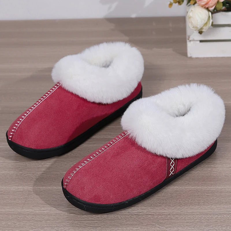 Inverno quente interior flurry chinelos feminino camurça do falso dedo do pé fechado casal chinelos mulher conforto sola macia casa slides mujer