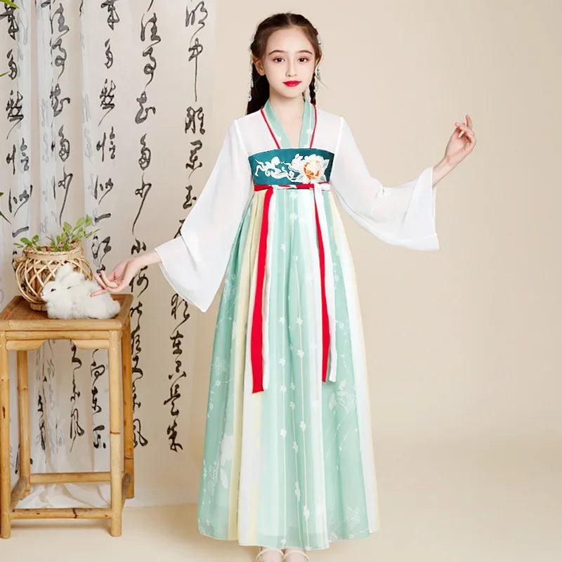 Traje de festa de verão vestidos da menina do vintage crianças roupas vestido casual bebê chinês hanfu cosplay crianças princesa meninas vestido