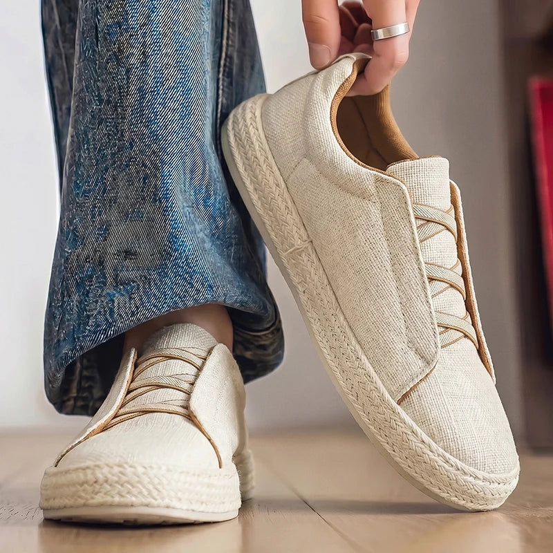 Sapatos de Pescador em Linho, Sapatos de Tecido Masculinos Modernos 2025, Sapatos Casuais Masculinos Respiráveis de Verão