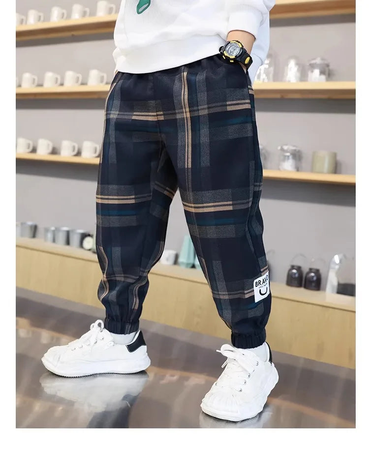 2024 moda meninos algodão xadrez calças primavera outono da criança casual crianças calças soltas moletom para adolescentes roupas